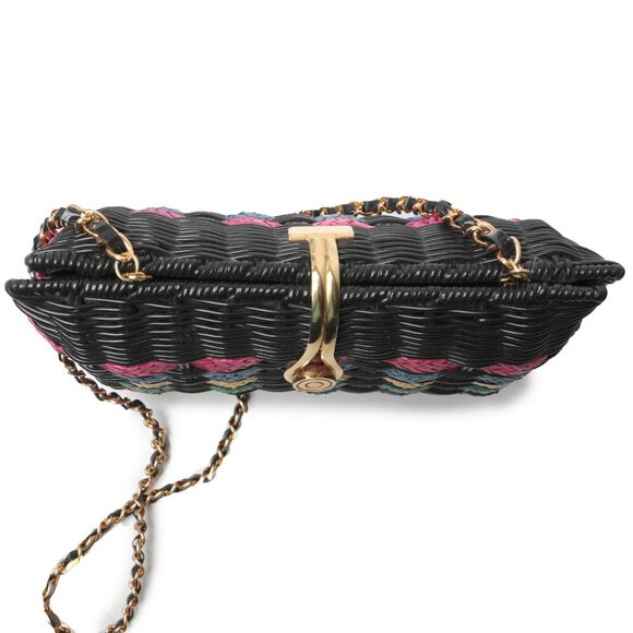 Benchmade Wicker Handbag Purse Woven Straw Chain Strap Black Rainbow Gold Clasp - Picture 4 of 9